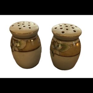 Vintage hand painted floral salt and pepper shakers with gold beading